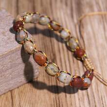 1 pieza Brazalete ajustable de piedra Shoushan natural de estilo bohemio vintage con hilo de colores, adecuado para uso diario en todas las estaciones, ideal como regalo