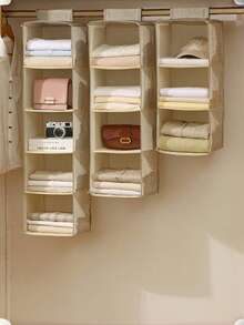 1 件 1/3/4/5/ 层可折叠衣物收纳挂袋,带坚固手柄,衣物收纳篮,毯子,被子,节省空间的衣柜整理器,卧室,家庭,宿舍连衣裙裤子鞋子牛仔裤靴子裙子卧室,整理器,家庭收纳,女式白色 T 恤,女式黑色裤子,女士冬装,连衣裙, - 卡其色 - 查看 5