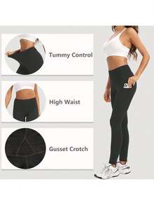 4-Pack Plus Size High Waisted Yoga Pants With Pockets - Tummy Control Workout Tights, Buttery Soft & Squat Proof | Perfect For Summer Outfits For Women, Vacation Wear & Spring Outings - 4 cái (màu đen) - Xem 5
