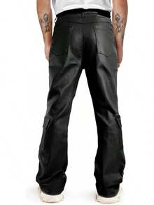 Mens Faux Leather Cargo Pants Flared Bell Bottoms With Pockets For Men 70s Party Pants-20256688 - 棕卡其色 - 查看 5