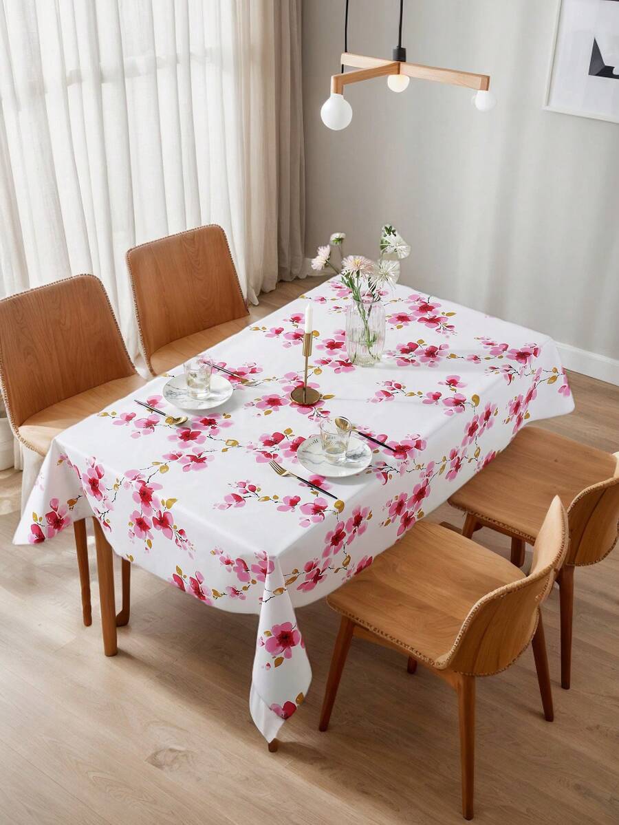 1 szt. obrus z PVC z nadrukiem kwiatu wiśni – wodoodporny, olejoodporny, plamoodporny, prostokątny obrus do jadalni, kuchni, na imprezę, piknik na świeżym powietrzu – dekoracja bez zagnieceń, łatwa w czyszczeniu