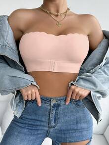 Sexy Strapless Bra | Front Closure, Non-Slip Band - Wirefree & Comfortable With Ruffle Trim & Light Lining (1 Pack) - Pink - View 3