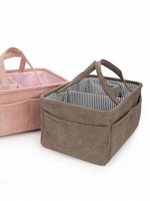 1 giỏ đựng tã trẻ sơ sinh, túi đựng đồ cho bé di động, hộp đựng tã vải nhung 3 màu cho bé: thiết kế nhiều ngăn, cần thiết khi đi du lịch, đựng tã, đồ chơi và phụ kiện - Nhiều màu - Xem 7