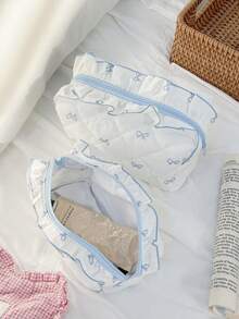 1Pc Cute Bowknot Pattern Multifunctional Kids Makeup Bag With Lace Ruffle Decoration,Sanitary Bag,Coin Bag,Toiletry Bag,Large Capacity Cosmetic Bag Make Up Bag For Home, Travel, Vacation And School Use ,Makeup Bag Makeup Pouch Skincare Bag Toiletry Bag Packing Cubes,Travel Essentials Cruise Essentials Dorm Essentials,Mom Gifts,Birthday Gifts,Gifts For Friends And Teachers