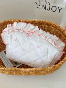 1Pc Cute Bowknot Pattern Multifunctional Kids Makeup Bag With Lace Ruffle Decoration,Sanitary Bag,Coin Bag,Toiletry Bag,Large Capacity Cosmetic Bag Make Up Bag For Home, Travel, Vacation And School Use ,Makeup Bag Makeup Pouch Skincare Bag Toiletry Bag Packing Cubes,Travel Essentials Cruise Essentials Dorm Essentials,Mom Gifts,Birthday Gifts,Gifts For Friends And Teachers