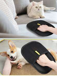 1PC Upgraded Large Pet Static Hair Removal Gloves - Black Polypropylene Cat Beauty Gloves With Yellow Decoration, Efficient Hair Removal For Cats And Dogs, Essential Pet Beauty Tools | Fashionable Pet Accessories | Care Gloves, Pet Beauty Gloves