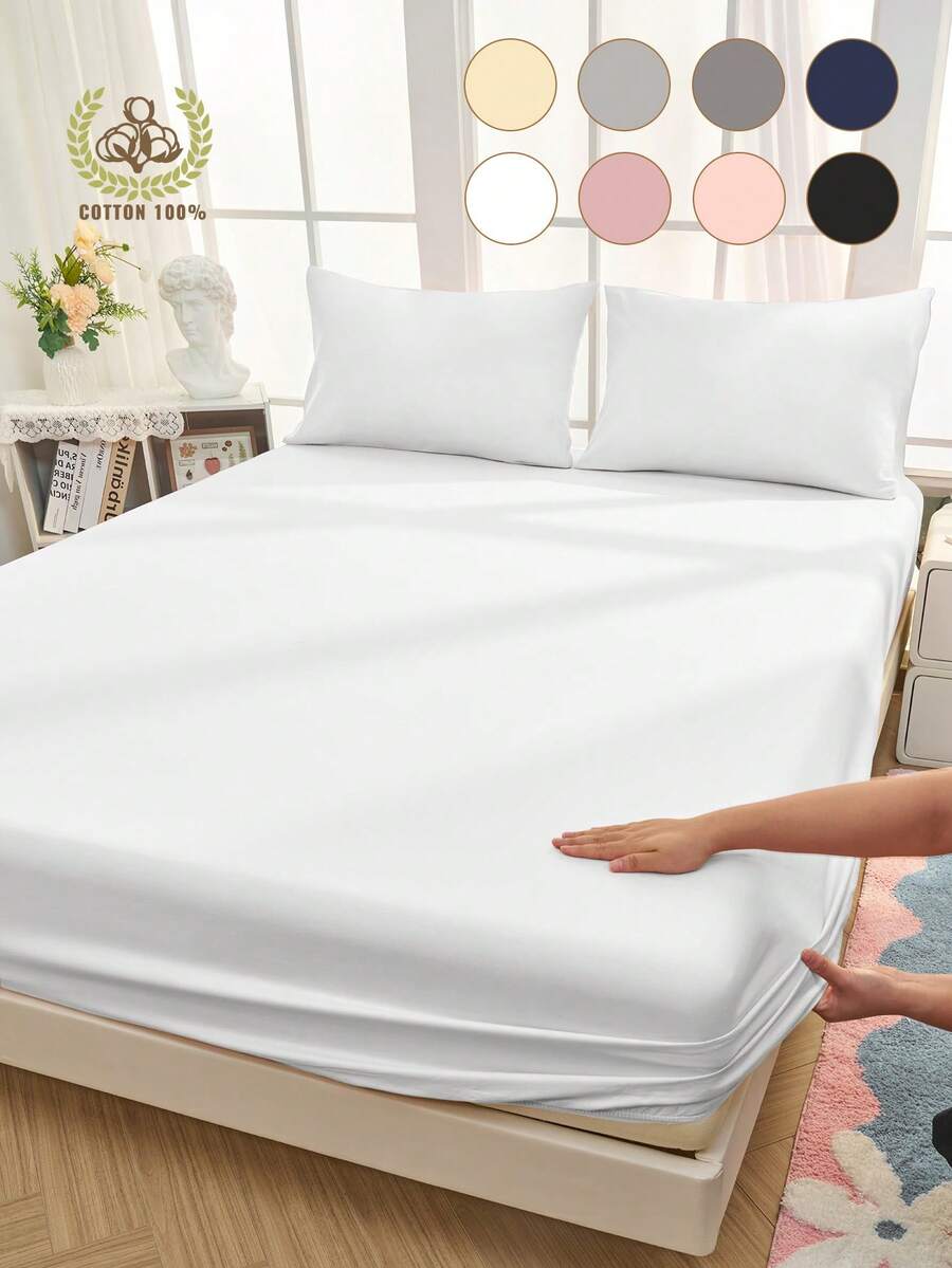 1 bộ ga trải giường cotton 100%, màu trơn, chất liệu dệt may gia đình thoải mái, mềm mại và thân thiện với da, thoáng khí, chống xù lông, phù hợp cho mọi mùa, vừa với giường đơn, đôi, cỡ Queen, cỡ King, có tác dụng bảo vệ nệm, có thể giặt máy, tái sử dụng, thích hợp trang trí phòng ngủ.