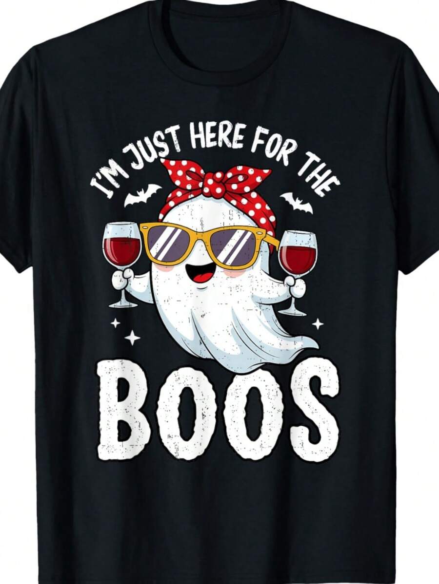 I'm Just Here For The Boos Ghost Halloween Women T-Shirt Camisetas - 黑色3 - 查看 1