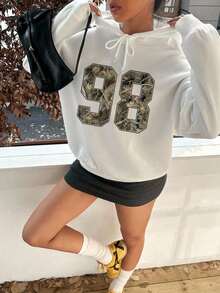 Popular Hoodies For GirlsWomen's Casual Simple Milano Pattern White Hoodie Sweatshirt, Loose Fit, Thick Thermal Lined, Suitable For Autumn And Winter,Long Sleeve Tops Back To School Fall And Winter Clothing Autumn And Winterroomy And Comfortable - 白4 - 查看 7
