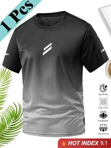 男士渐变色短袖T恤，男士健身服，速干面料，适合户外运动、训练、跑步、日常休闲穿着，也适合运动员、丈夫或男友穿着。