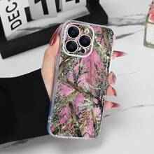 Pink Camouflage Straight Edge Transparent Phone Case For Apple  17 Air/16 15 14 13 12 Pro Max/17 16 15 14 Plus 13 12 11 Pro/X/Xs Max/XR/7/8 Shockproof Suit For Samsung S22 S23 S24 S25 Ultra/Plus/FE/Edge/+ A14 A15 A16 A25 A26 A34 A35 A36 A53 A54 A55 - 透明的 - 查看 3