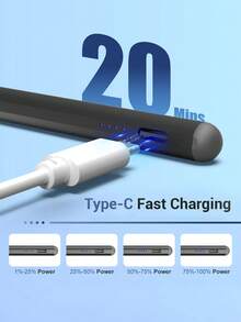 适用于 10.2 英寸 iPad（第十代/10.9 英寸，2022 年）、Air4/5/6/M4、iPad A16（第十一代，2025 年）、iPad Air 11 英寸和 13 英寸（M3/M2）、iPad Pro 11 英寸/12.9 英寸的触控笔，具备防误触和倾斜感应功能，内置 90mAh 电池，电容式触控笔，适用于 iOS 平板电脑，黑色 - 黑色 - 查看 6