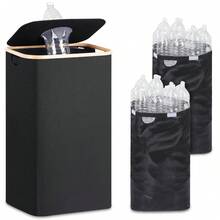 100L Large Capacity Trash Can With Lid - 29 Gallon Indoor Kitchen Garbage Bin, With 1 Removable & Reusable Liner, Suitable For Bottles, Cans, Plastics And Glass, Multi-Purpose Waste Sorting Trash Can For Home, Apartment, Office And Dorm, Perfect Gift For Family, Friends, Christmas, Valentine's Day, Birthday, Housewarming And Holidays - Black - View 3