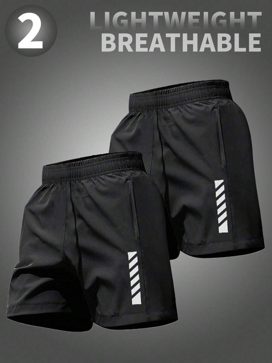 2pcs Men's Summer Casual Loose Shorts, Solid Color Comfortable, Suitable For Gym, Outdoor Sports - Black - View 1