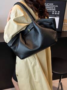 Dedoo حقيبة يد مزيفة من الجلد المدبوغ قطعة واحدة، سعة كبيرة ذات لون أحادي أنيقة وراقية، حقيبة عمل بطراز رجعي، مناسبة للفتيات والنساء وطلاب الجامعة والموظفين - الأسود - مشاهدة 5