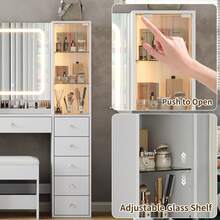 FUSOU Dressing Table With LED Mirror & Charging Station, Vanity Desk With 11 Drawers, 2 Glass Cabinets, 3 Colour Modes & Adjustable Brightness, White Makeup Table With Chair For Bedroom - White - View 4