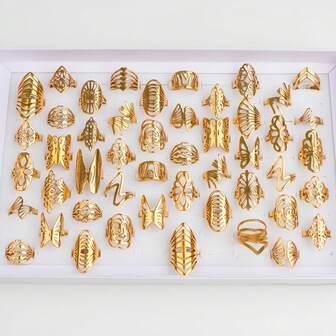 6/9/12/36 件/批精致时尚优雅华丽切割女士男士戒指蝴蝶心形花朵几何风格浪漫约会情人节礼物日常佩戴配饰