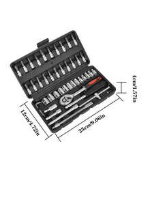 46pcs Small Size Integrated Solution Tool Kit, Suitable For Outdoor Emergency Car Repair, Applicable For Car, Bicycle And Motorcycle Repair, Also Includes A Multifunctional Combination Wrench Tool Set, No Battery Required, With 1/4" Drive Ratchet Wrench, Metric Sockets, Screwdriver Bits, Quick Release Mechanism - Professional Hand Tool Kit For Automotive Repair And DIY, No Assembly Required, Non-Powered, With Case