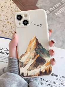 Mountain Painted Anti-Drop Perforated Beige Minimalist Anti-Fall Phone Case Compatible With IPhone 16/15 XR/7/8/16 ProMax/13 Case/IPhone 15 ProMax/12 ProMax/13 ProMax/14 ProMax 13 14 11 12P 14 Women P11 Soft Shell P12 Anti-Drop XS.XR/78P.78GES2 Compatible Galaxy Redmi 10/9/Note 9/12C/Note 11 Pro/Note 8 Pro/9C/9A Anti-Drop Phone Protective Case - Multicolor - View 1