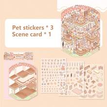 3 arkusze naklejek z miniaturowymi krajobrazami, seria bajek, urocze naklejki dekoracyjne 3D dla uczniów, 3 arkusze naklejek ze zwierzętami + 1 arkusz tektury ze sceną - Wielokolorowe - Zobacz 7