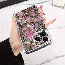 Pink Camouflage Straight Edge Transparent Phone Case For Apple  17 Air/16 15 14 13 12 Pro Max/17 16 15 14 Plus 13 12 11 Pro/X/Xs Max/XR/7/8 Shockproof Suit For Samsung S22 S23 S24 S25 Ultra/Plus/FE/Edge/+ A14 A15 A16 A25 A26 A34 A35 A36 A53 A54 A55 - 透明的 - 查看 4