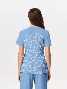 cimmuovere Women's V-Neck Multi-Pocket Top, Hospital Nursing Fashion Scrub Top, Printed High-Quality Doctor Surgical Gown, Women's Hospital Accessories, Pediatric Clinical Tops