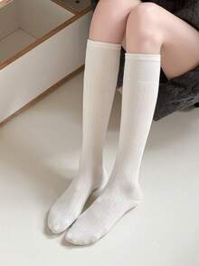 1双女士过膝袜，时尚百搭经典色简约大腿袜，舒适保暖 - 彩色 - 查看 5