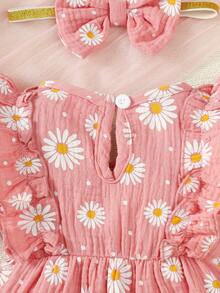 2pcs Cute Baby Girls Summer Heart Reversible Bow Romper + Headband Set - Dusty Pink - View 8