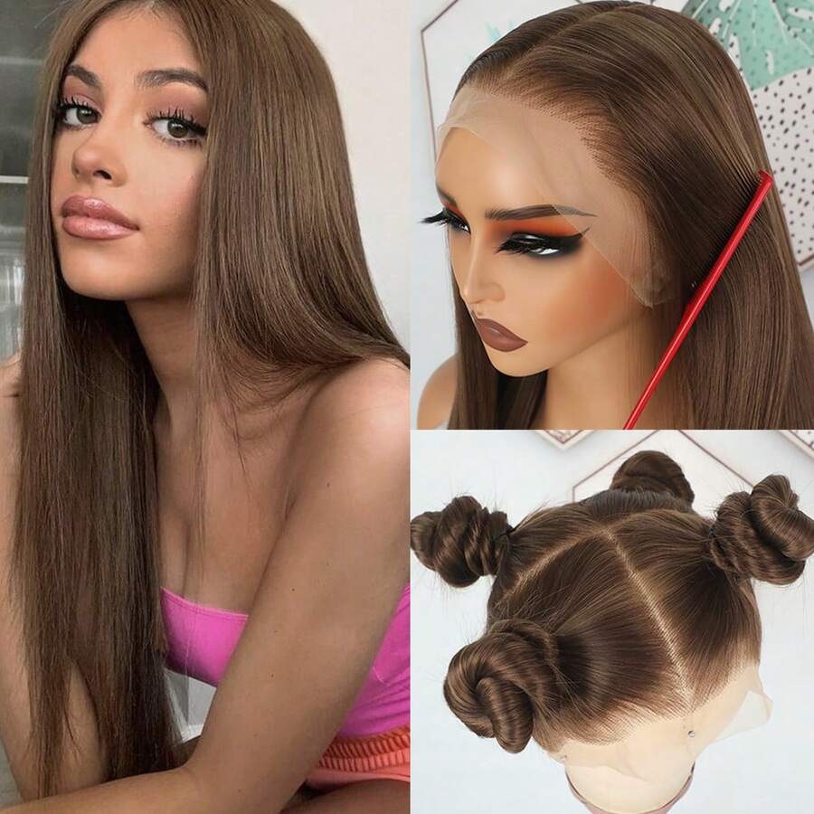 360 Full Lace Front Wig For Women Ginger Orange Long Straight Hair Wigs Pre Plucked Hairline Heat Resistant Fiber Soft Dark Orange Wig Glueless Free Part HD Lace Natural Look Full Lace Synthetic Hair Replacement Wigs For Party & Daily Wear 30 Inch - 棕色 - 查看 1