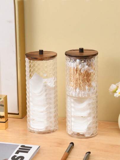 3pcs Cotton Swab Holder Organizer, Transparent Plastic Jar Container With Lid, Bathroom Canister, Cotton Ball Makeup Box, Cotton Swabs, Dental Floss, Bathroom Accessories, Bathroom Storage And Organization