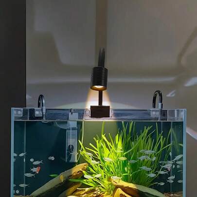 Luz de acuario con temporizador USB, foco ajustable, luz de espectro completo compacta con clip para acuario, 3 colores de iluminación, control de botón y temporizador (3/9/12 horas), luz de paisaje LED para acuario, alta luminosidad, transparente, 360° rotable, adecuada para pecera