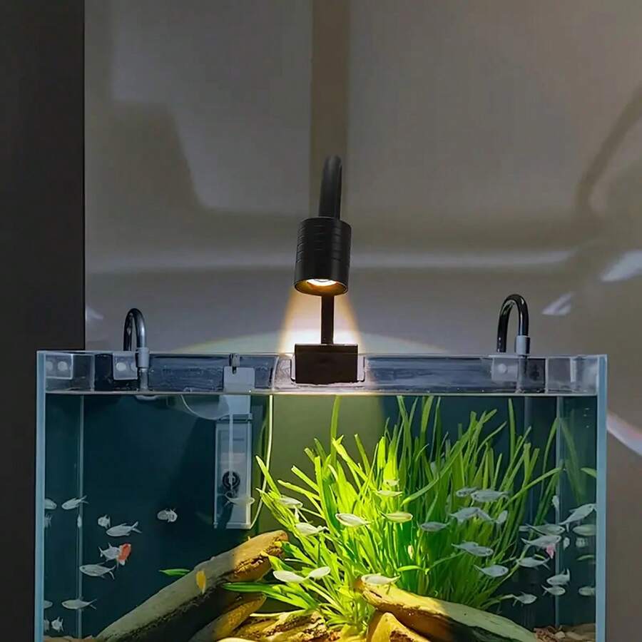 USB Aquarium Light With Timer, Adjustable Focus Spotlight, Compact Clip-On Full Spectrum Fish Tank Light, 3 Lighting Colors, Button Control And Timer (3/9/12 Hours), Aquarium LED Landscape Light, High Brightness, Transparent, 360° Rotatable, Suitable For Fish Tank