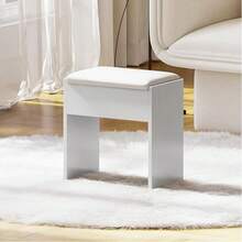 Luxstein Dressing Table Stool, Wooden Makeup Stool, Upholstered Bench, Vanity Stool For Dressing Table, Bedroom, Hallway & Living Room, 40 X 23.5 X 43 Cm, White - Trắng không có ngăn kéo - Xem 8