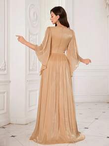 UNITHORSE UNITHORSE Women's V-Neck Half Sleeve Hand-Made Three-Dimensional Flowers Embellished Slim-Fitting Maxi Evening Dress