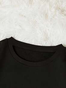 Boho Floral Fall, Spooky Black Cat, Pumpkin Print Casual Crew Neck Long Sleeve High-Quality Fleece Sweatshirt For Women, Halloween, Nightmare Before Christmas - Black - View 5