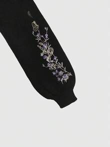 Áo khoác len ngắn tay dáng rộng cổ chữ V thêu họa tiết cây cỏ và rắn theo phong cách Gothic - Món đồ cơ bản hàng ngày cho mùa thu và mùa đông. Màu đen. - màu đen - Xem 6