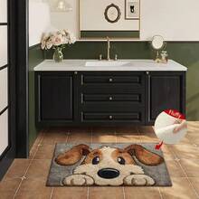 1pc Dog Printed Pattern Design Microfiber Bath Rug, Non-Slip And Super Soft Bathroom Floor Rugs, Doormat, Bathroom Water Absorption Mat, Machine Washable, Low Pile, TPR Backing, Knit Fabric, ForBathroom, Bedroom, Kitchen, Entryway, Indoor & Outdoor Use, Bathroom Accessories & Decor, Perfect New Home Gift. - Multicolor - View 4