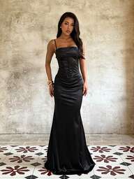 1 vestido formal plisado elegante, color liso, para toda la temporada