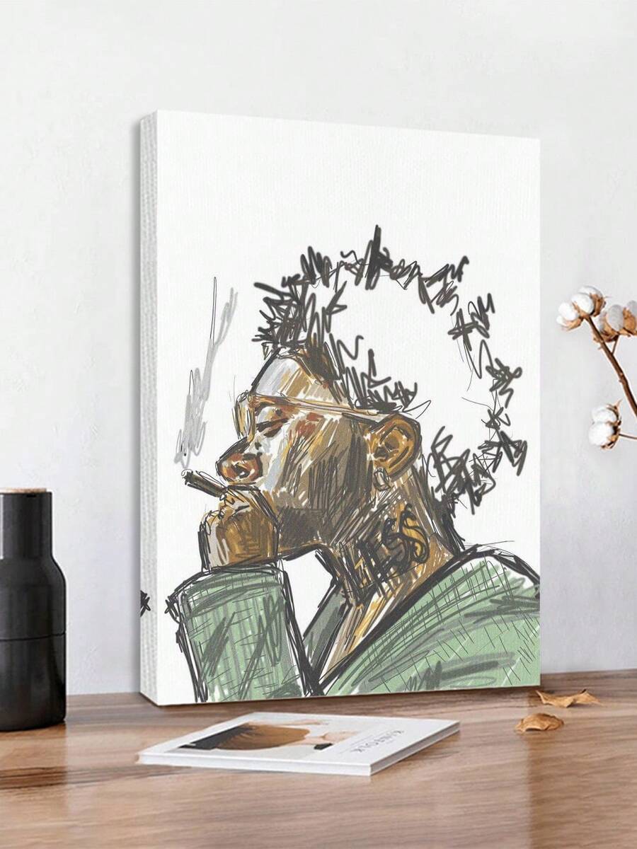 1PC Man, Cigarette, Glasses, Tattoo Canvas Painting Wall Art   Framed Unframed Canvas Prints For Living Room  BathRoom  Decor Unique Canvas Wall Decor