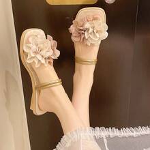 Sandales plates bohèmes en PVC et synthétique avec appliqués, convenant pour la plage et l'extérieur, à double port, pour l'été