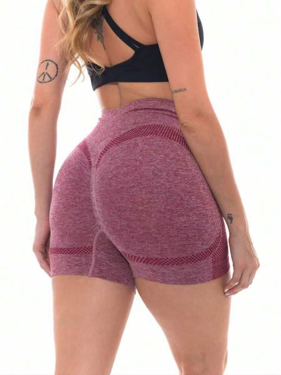 Women's Sports Fitness Leggings High Elasticity Seamless High Waist Butt Lifting Shorts - 紅色 - 查看 1