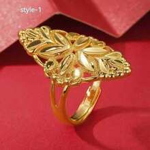 1pc 24K Gold Plated Simulated Rose Flower Open Ring For Women
