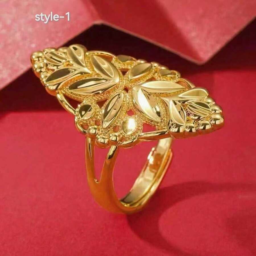 1pc 24K Gold Plated Simulated Rose Flower Open Ring For Women