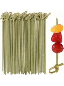 100pcs Natural Bamboo Cocktail Picks - 4.8 Inch Food Skewers With Ring, Suitable For Appetizers, Cold Dishes, BBQ, Cocktail Parties - Multicolor - View 4