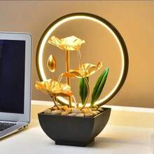 LUMIARTISAN Desktop Fountain Ornament With Waterfall And Leaf Design | Deep Basin Desktop Fountain, Natural River Pebbles | Zen Relaxation Interior Decoration For Offices, Living Rooms, And Bedrooms - Đài phun nước lá vàng-Halo - Xem 5