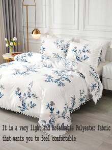3pcs Floral Pom-Pom Duvet Cover Set, Available In Twin/Queen/King Size, Farmhouse Style Bedding Set, Includes 1 Duvet Cover With Zipper, 2 Pillow Shams, Super Soft Microfiber, Gift For Her - Multicolor - View 2