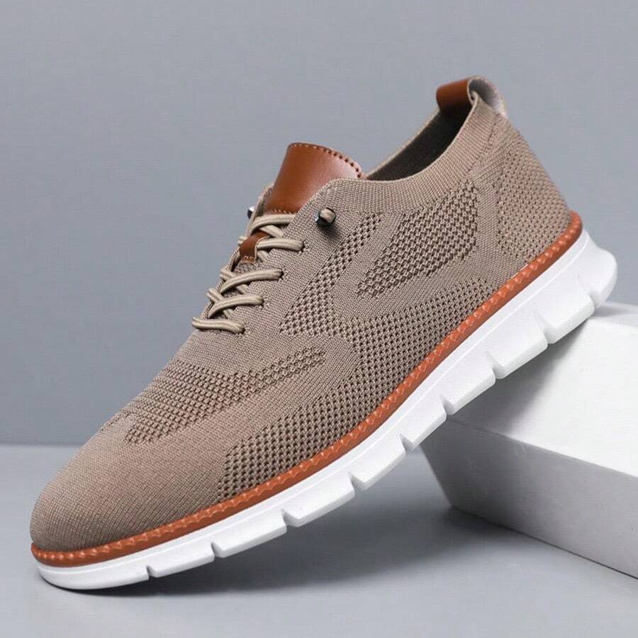 Men's Mesh Casual Sneakers Oxfords Spring And Summer Business Casual Walking Shoes Tennis Comfortable, Boy Runner Sporty Lightweight Breathable Running Shoes For Exercise & Daily Wear - 卡其色 - 查看 1