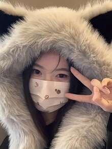 1pc Soft Plush Cat Ear Hat With Integrated Scarf, Unisex Winter Warm Fashion, Lightweight Knitted, Snap Closure, Suitable For Singles Party, Fuzzy Fox Hat, Autumn/Winter Bomber Hat With Scarf, Cute Bear Hat For Cycling