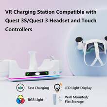 Charging Dock For Meta Quest 3S/ 3,Quest 3S Charging Dock With 2 Rechargeable Batteries & Charging Indicator LED,USB-C 2-3 Hour Fast Fill Headset And Controller,Wall Mountable (White) - White - View 2