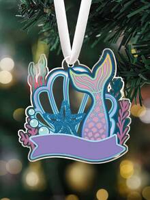 1pc Christmas Acrylic Ornament ,Mermaid Tail Shell Starfish Shape Acrylic Hanging Decor, Mermaid Theme Ocean Style Party Decoration, Christmas Tree Decoration Hanging Ornament, Christmas Home Mermaid Decor, Unique Legendary Mermaid Fantasy Art Holiday Decor Home Decor Christmas Decorations Room Decor